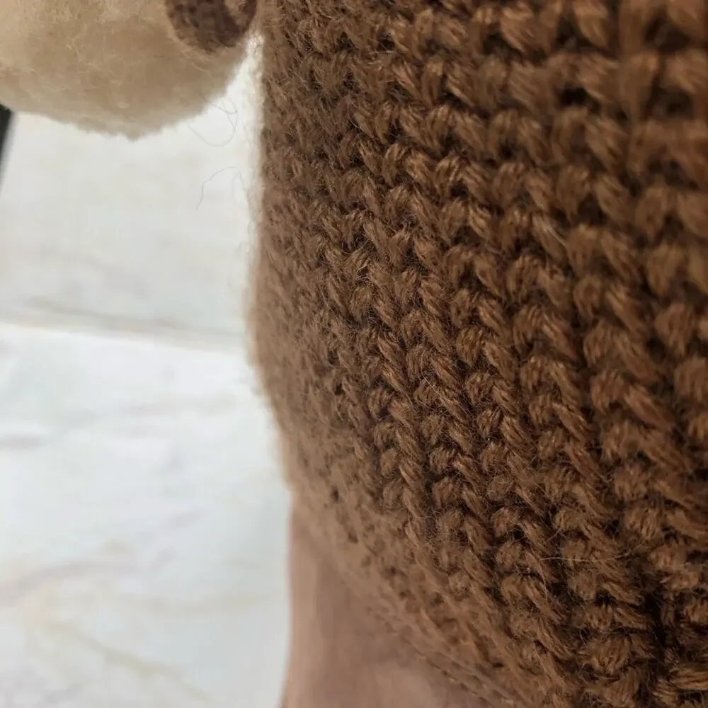 Bearpaw Constance Brown Sheepskin Tan Suede Wool Mid Calf Knit Boot Poms 10